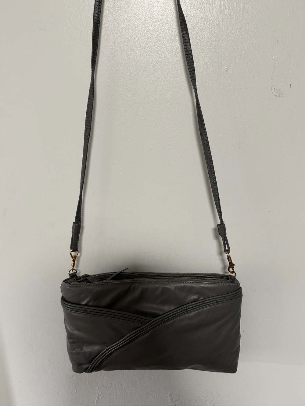 Black Leather Crossbody Bag - Unbranded